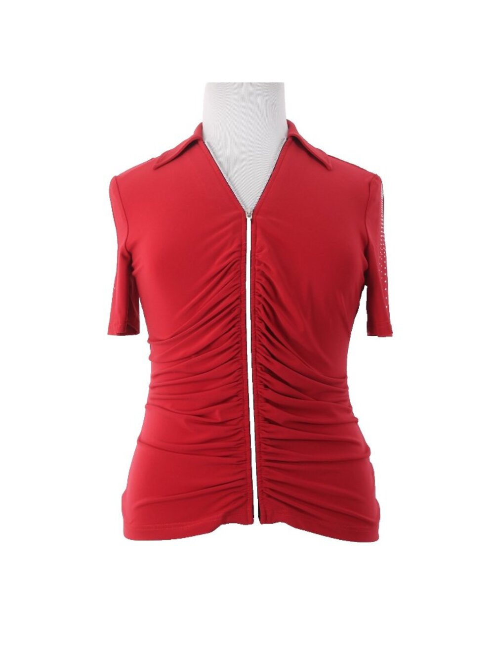Joseph Ribkoff Top Veston Jacket Sz 14 Red Silver Embellishments Zipper Poly